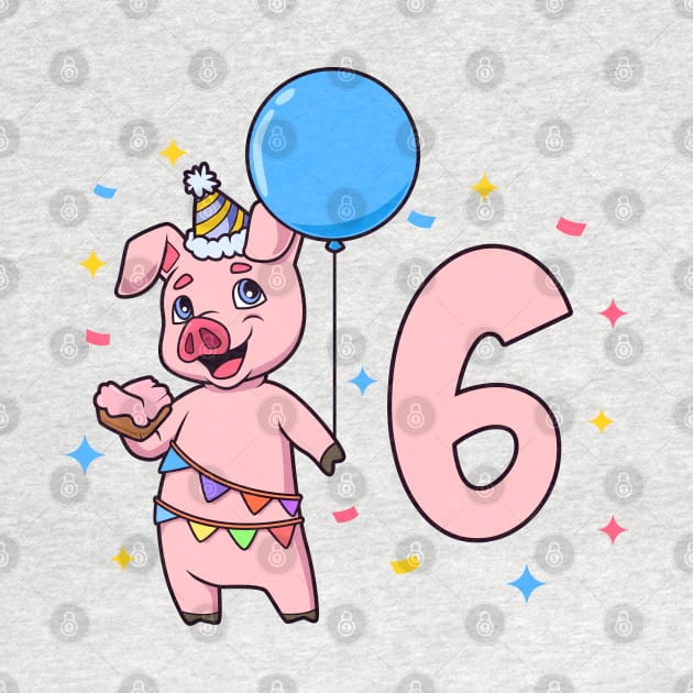 I am 6 with pig - kids birthday 6 years old by Modern Medieval Design